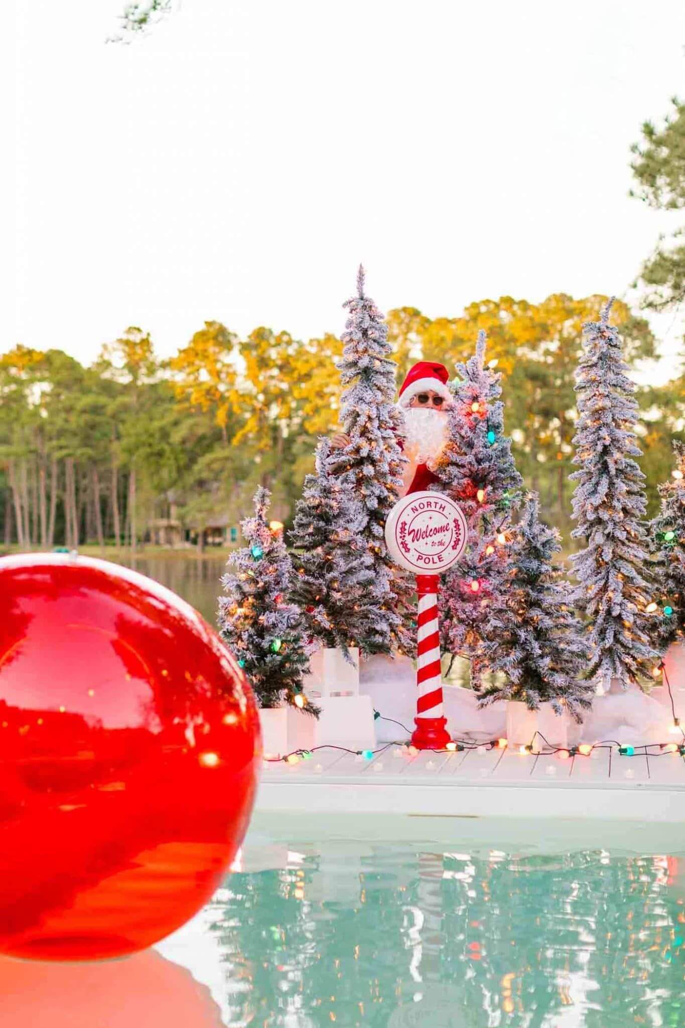 Poolside Christmas Decor with Santa