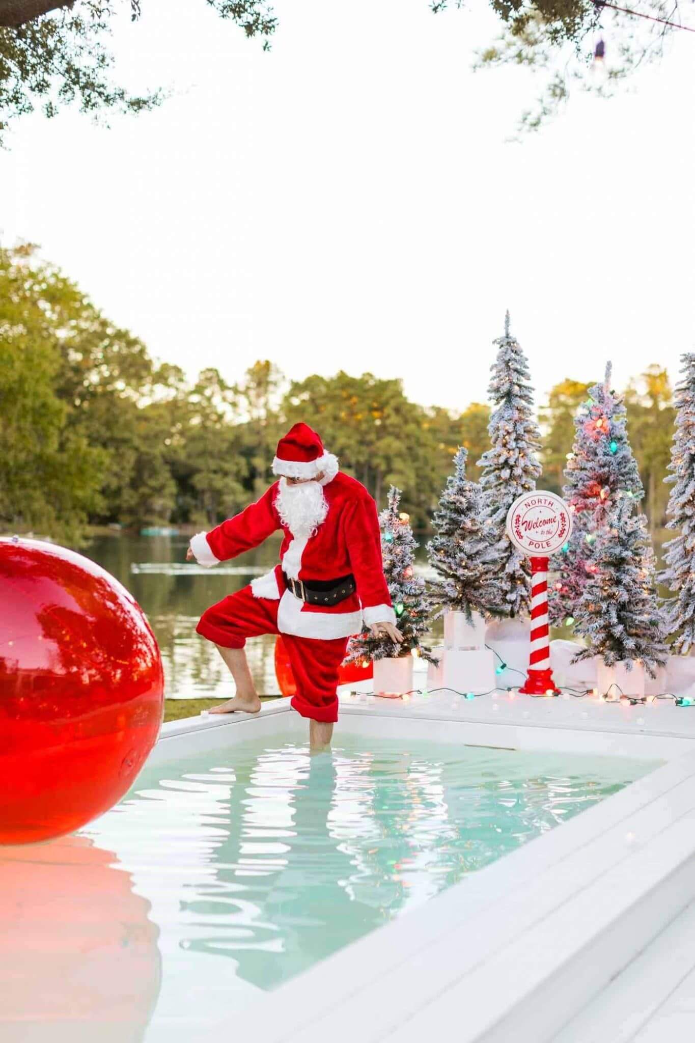 Poolside Christmas Decor with Santa